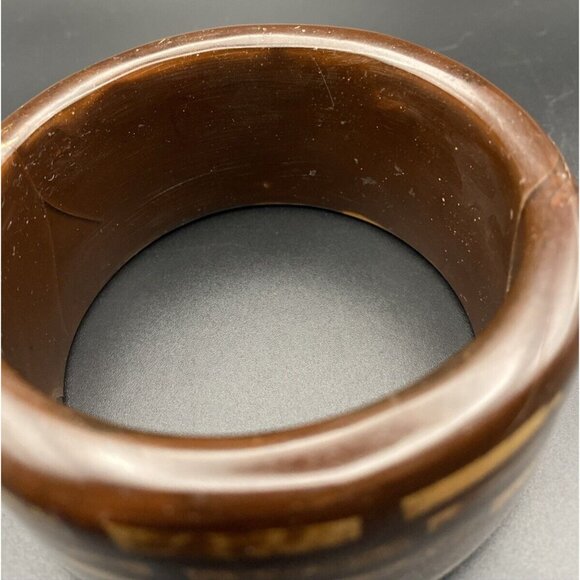 Signed Kenneth Lane Bangle Bracelet 1.5" Wide Inlaid Burled Chunky Wood 8" LOOK - Picture 7 of 15